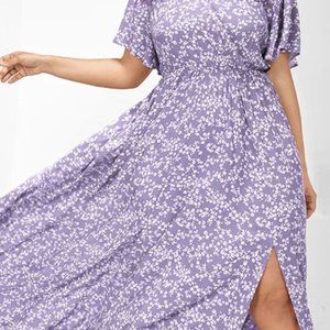 NWT BloomChic Flutter Sleeve Ditsy Floral Pocket Split Maxi Dress